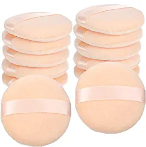 12 Pieces Cotton Powder Puffs Round Large Size with Strap Makeup Loose Powder Puff for Face Body (Champagne-colored, 3.4 Inch)