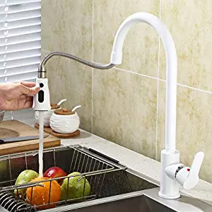 Lovedima Contemporary High-Arc 360�� Swiveling Pullout Sprayer Kitchen Faucet with Dual Function (White)