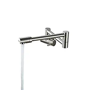 Lovedima Modern Single Lever Wall-Mount Retractable Pot Filler Faucet Cold Only with Dual Swing Joints Brushed Nickel