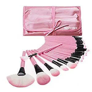 Nevsetpo Makeup Brushes 24 Piece Make Up Cosmetics Professional Essential Make Up Brush Set Kits with Travel Pouch (Pink)