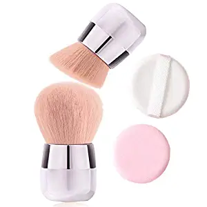 Kabuki Makeup Brush - Portable Foundation Powder Brush and Flat Top Brush for Face Blusher Liquid Powder Blend and Contour 2 Piece
