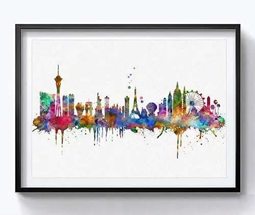 Las Vegas Skyline City Watercolor Art Print Wall Art Wall Print Poster Painting City Skyline Home Decor Wall Hanging Map Skyline Art Print Cityspcae 8x10 inch No Frame