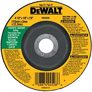 DEWALT DW4528 4-1/2-Inch by 1/8-Inch by 7/8-Inch Concrete/Masonry Cutting Wheel
