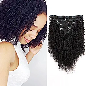 ABH AmazingBeauty Hair 8A Grade Big Thick Real Remy Human 4A 4B Double Wefted Afro Curly Clip In Hair Extensions for African American Black Women, Natural Black, 120 Gram, 16 Inch