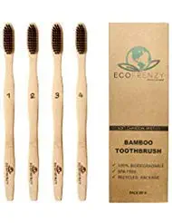 EcoFrenzy Eco-Friendly Natural Bamboo Toothbrush: Soft BPA Free Charcoal Bristles, 100% Biodegradable Handle and Packaging. Vegan and Cruelty Free. (Pack of 4)