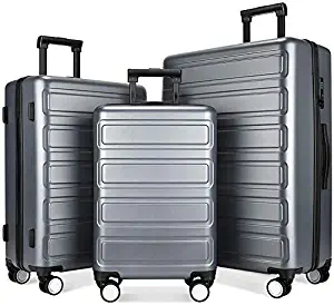 Luggage Sets, SHOWKOO 3 Piece Polycarbonate Durable Hardshell & Lightweight hardside Spinner Suitcase Double Wheels for Travel TSA Lock City Fashion Gray 20 carry on in24in28in