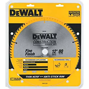 DEWALT DW3128 Series 20 12-Inch 80 Tooth ATB Thin Kerf Crosscutting Miter Saw Blade with 1-Inch Arbor
