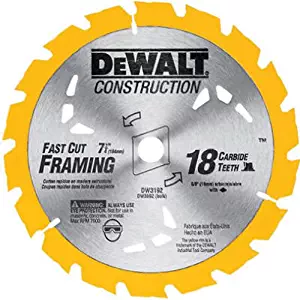 DEWALT DW3192 Construction Series 7-1/4-Inch 18 Tooth ATB Thin Kerf Framing Saw Blade with 5/8-Inch and Diamond Knockout Arbor