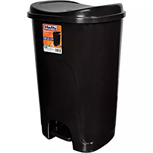 Hefty Step-On 13-Gallon Black Trash Can with hands-free usage