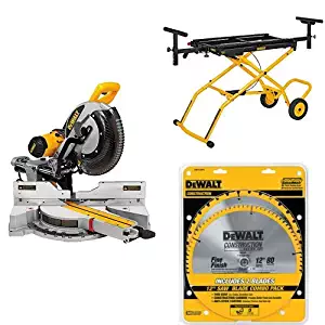 DEWALT DWS779 12" Sliding Compound Miter Saw, Rolling Miter Saw Stand and 80 Tooth and 32T ATB Thin Kerf 12-inch Crosscutting Miter Saw Blade, 2 Pack