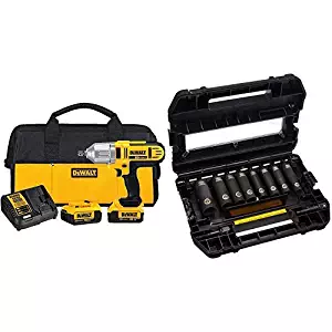 DEWALT DCF889M2 20-volt MAX Lithium Ion 1/2-Inch High Torque Impact Wrench with Detent Pin with DEWALT DW22812 1/2-Inch 10-Piece IMPACT READY Socket Set (SAE)