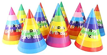 Birthday Party Cone Hats, Rainbow 12 ct