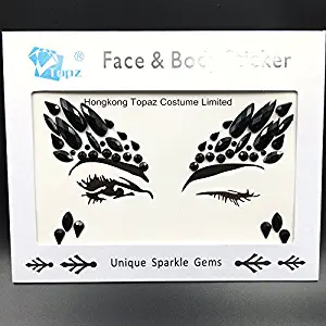 Black Rhinestone face Jewels Mermaid face Gems Rhinestones Jewels Crystals Jewelry Stickers Temporary Tattoo for Music Festival Wedding Party Carnival (Jet black/SR92)