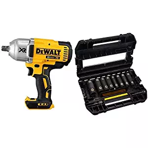 DEWALT DCF899B20v MAX XR Brushless High Torque 1/2" Impact Wrench with Detent Anvil (Tool Only) with DEWALT DW22812 1/2-Inch 10-Piece IMPACT READY Socket Set (SAE)