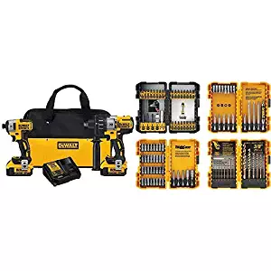 DEWALT 20V MAX XR Brushless Impact Driver and Hammer Drill Combo Kit, Premium 4.0Ah (DCK299M2) with DEWALT DWA2FTS100 Screwdriving and Drilling Set, 100 Piece