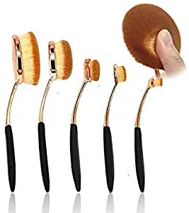 DORLIONA 5 PCS Cosmetic Oval Toothbrush Shaped Brush Rose Gold Powder Foundation Eyeshadow Makeup Brushes Set Kit Accessories