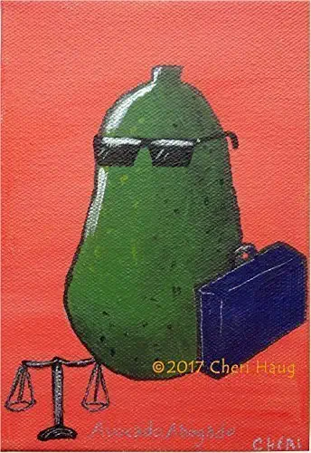 Avocado Abogado 2 is Original Wall Art Décor by American Artist from Wisconsin 4 Home/Kitchen/Kids Room/Law Office - Colorful Orange Painting Blue Brief Case & Black Sunglasses Small & Funny