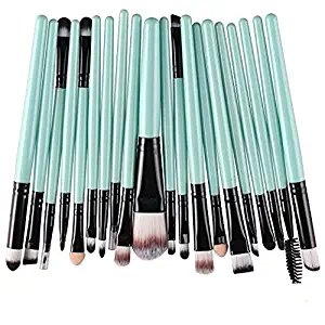 Kolight 20pcs Cosmetic Makeup Brushes Set Eyeshadow Lip Brush for Beautiful Female (Green+Black)