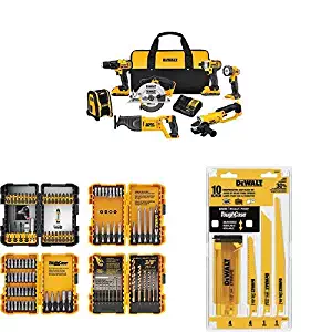 DEWALT 20V MAX Combo Kit, Compact 7-Tool (DCK720D2) with DEWALT DWA2FTS100 Screwdriving and Drilling Set, 100 Piece and DEWALT DW4898 Bi-Metal Reciprocating Saw Blade Set with Case, 10-Piece