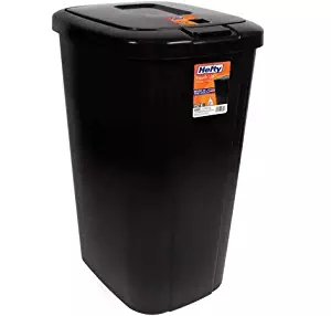 Hefty Touch-Lid 13.3-Gallon Trash Can, Black, Holds 13.3 Gallons and 50 Liters