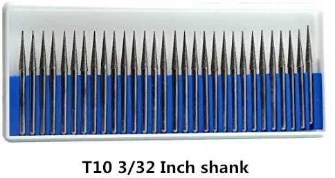 Wokesi 30Pcs,3/32"Shank Diamond Burrs Set Burs File Taper Points Grinding Head Fit Bits Set 150#Grit for Jewelry,Glass,Stone,Ceramic,Gemstones Lapidary (T10 3/32 Inch shank)