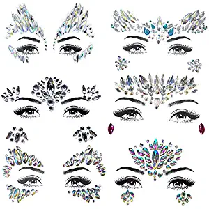 ZLXIN Face Gems Temporary Tattoo Stickers Acrylic Crystal Glitter Stickers Waterproof Face Jewels Rainbow Tears Rhinestone Eye Decoration for Party, Rave Festival, Dress-up (6 Pcs A Set) (Style 6)