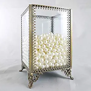 JC MAN Makeup Brush Holder Glass Make up organizer with White Pearls, Brass Brush Holder