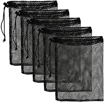 Durable Nylon Mesh Drawstring Bag 5 PSC - Mesh Ditty Bag for Equipment Storage Nylon Travel Bag with Drawstring Cord Lock Closure Net Bag for Toys ,Balls, Laundry bag (5 PCS)