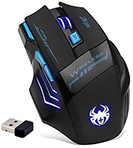 ZELOTES Professional LED USB Optical 2400 DPI 7 Button USB 2.4G Portable Mobile Wireless Gaming Mouse Mice for Gamer,Notebook, PC, Laptop, Computer, MacBook (Black)