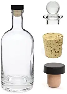 Nakpunar 12 oz 375 ml Nordic Glass Liquor Bottle with T-Top Synthetic Cork with Bonus Glass Bottle Stopper and Regular Bottle Cork - Heavy bottom decanter Made in USA (1, 12 oz (375 ml))