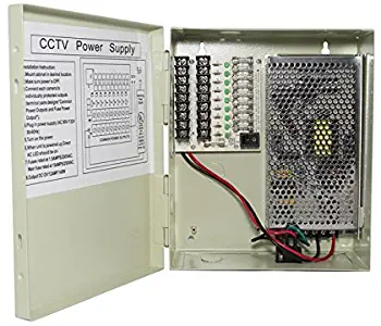 InstallerCCTV 9 Outputs 12 Amp 12V DC CCTV Distributed Power Supply Box for Security Camera, UL Listed