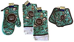Home Collection Coffee Time Kitchen Towel Set with 2 Quilted Pot Holders, 2 Kitchen Towels, and 1 Oven Mitt
