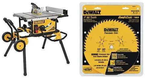 DEWALT (DWE7491RS) 10-Inch Table Saw with 32-1/2-Inch Rip Capacity + DEWALT DW3215PT 10-Inch 60 Tooth ATB Crosscutting Saw Blade