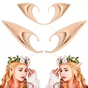 FRESHME Pairs Medium and Long Style Cosplay Pixie Elf Soft Pointed Tips Anime Party Dress Up Costume Masquerade Accessories Halloween Elven Vampire Fairy Ears (2, Beige