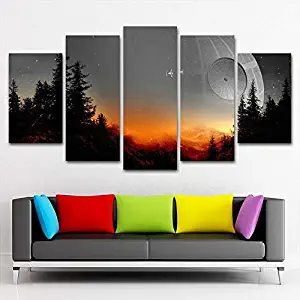 Modular Canvas Pictures Wall Art Framed 5 Pieces Star Wars Tree Death Star Painting Living Room Prints Movie Poster Home Decor (8x14in*2 8x18in*2 8x22in*1(Frame))