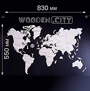 WOODEN.CITY Wooden World Map (L) Size 32.67 x 21.65 inches
